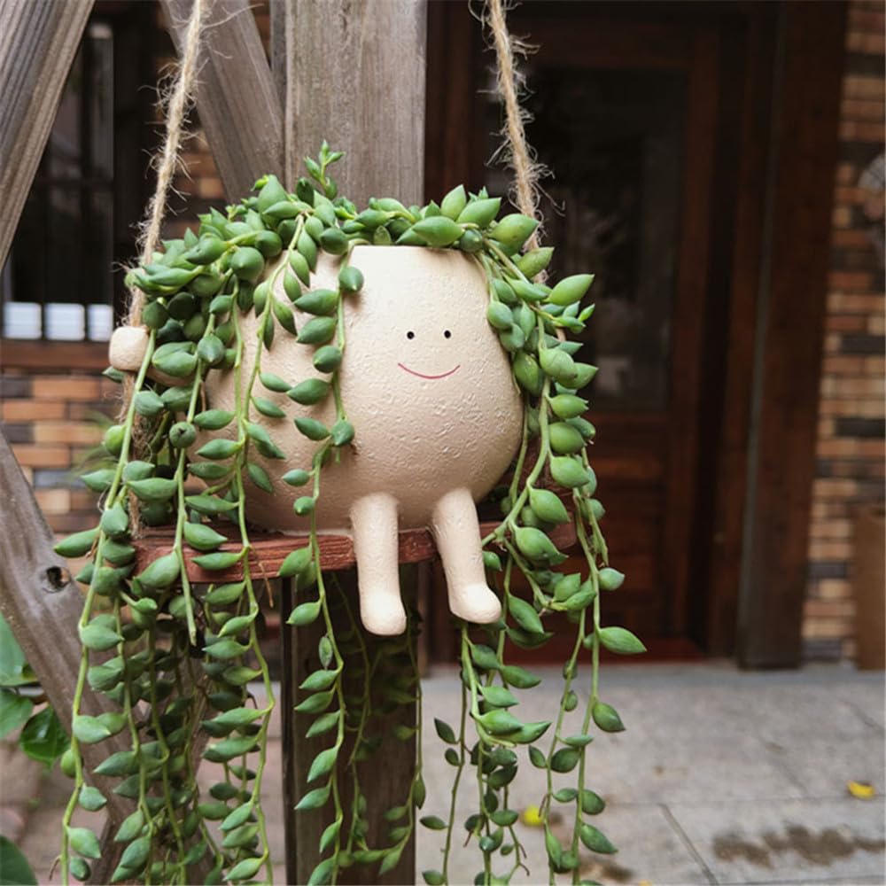 Swing Face Planter Pot - Hanging Smiley Planter for Indoor and Outdoor Plants, Succulents, String of Pearls - Cute Creative Swing Gifts for Holidays and Parties