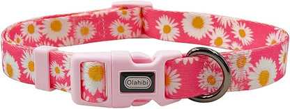 Dog Collar and Leash Set, Cute Pink Daisy Pattern, Polyester Material, 5ft Leash, for Medium Dogs.(Medium,Pink Daisy)