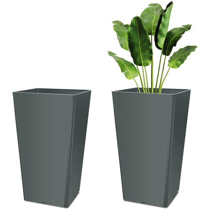 Briwooody Set of 2 15.75 Inch Large Taper Planters Outdoor Indoor Tall Resin Flower Pots with Drainage Holes Modern for Front Door Patio Backyard Plants(Gray)