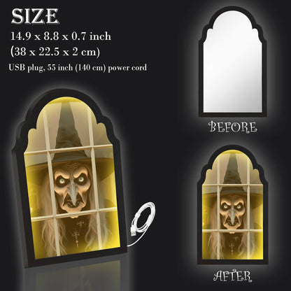 EZTZMCN 2025 Halloween Decorations Indoor - 15" x 9" Ghost Hologram Mirror with Witch, Spooky Wall Mirror - Decoration for Home Bedroom Party Room (No Battery)