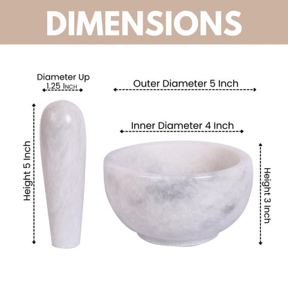 Exquisite Marble Mortar and Pestle Set - Your Ultimate Kitchen Essential for Grinding Spices, Making Guacamole, Salsa, Pesto, and Crushing Pills (White, Bowl Shape (5"))