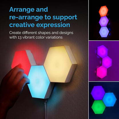Emberela HEXlights Sensory Lights for Kids - 3pk Touch Hexagon Lights, Remote Controlled - Autism-Friendly Tap Tap Wall LED Panels for Sensory Room - Table Stand Included | Gifts for Kids with Autism