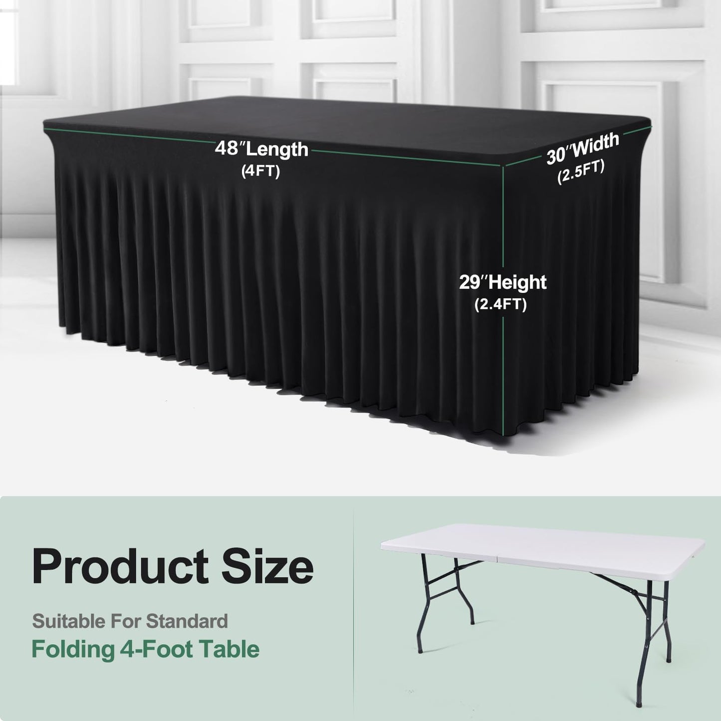 BDDC One-Piece Spandex Table Cover Skirt for 4FT Rectangle Tables