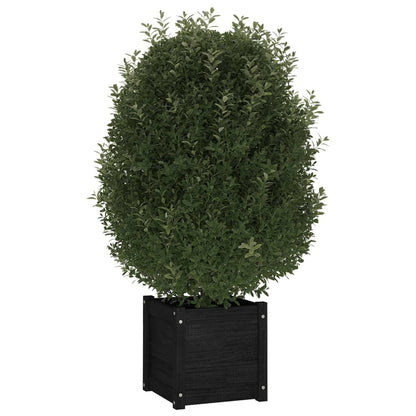 Yisssmeng Matte Black Square Planter Set of 2 Solid Pine Wood 15.7x15.7x15.7 in Outdoor Garden Box with Drainage for Patio Balcony Herb Flower Tomato Plants