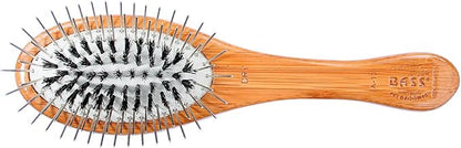 BASS Brushes THE Hybrid PET Groomer Oval Brush, Bamboo-Dark Finish, Small