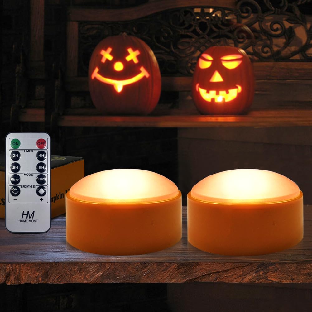 HOME MOST 2-Pack Halloween Pumpkin Lights with Remote/Timer - Orange Pumpkin Lights LED Battery Operated Halloween Decor - Jack-O-Lantern Outdoor Decorations