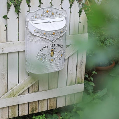 BIG FORTUNE Wall Mount Mailboxe for House Outside Vintage Metal Door Mailbox Antique Style Nostalgic Charm Home Decor Garden Vintage English Cottage Decor Flower Patter