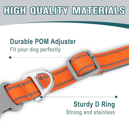 Dog Collar for Medium Small Large Dogs Reflective with Leash,Collar and Leash for Dogs,Soft Neoprene Padded 2 Pack(Orange,M)