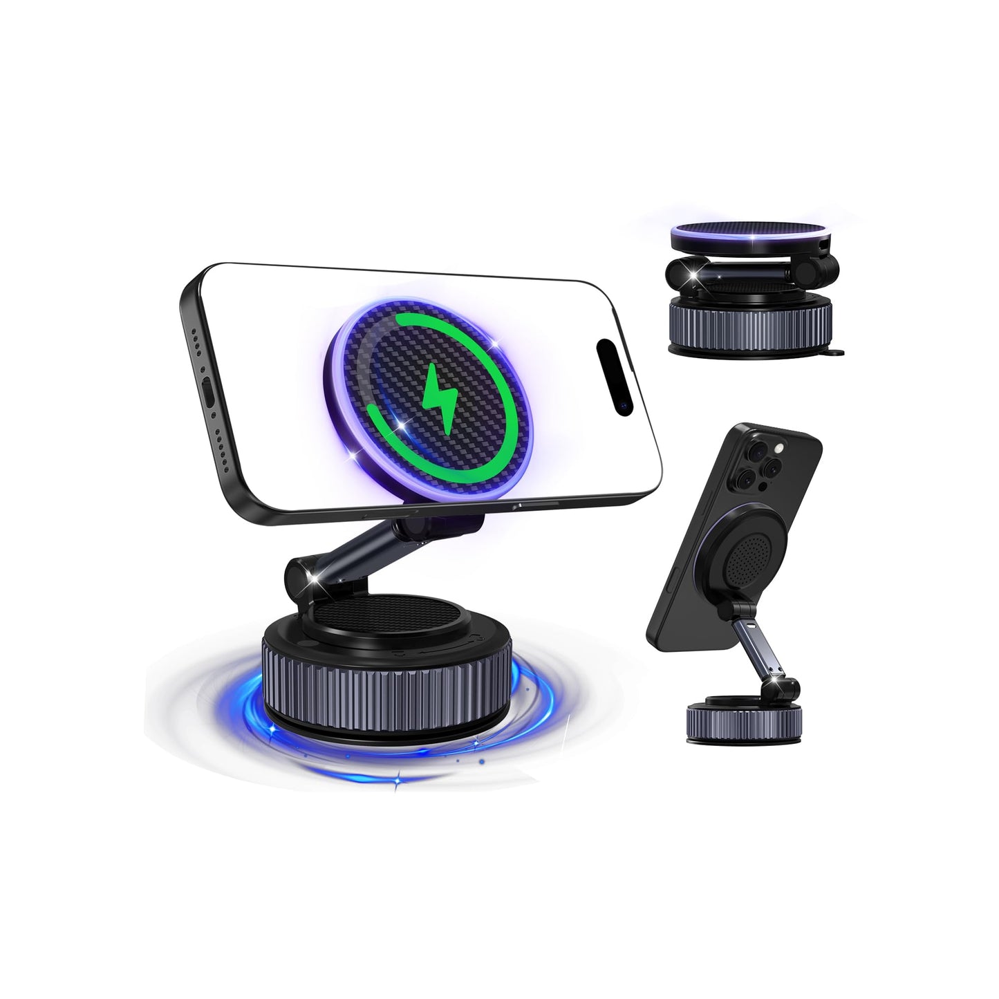 Magnetic Phone Charging Holder for Car - Upgraded 360° Vacuum Magnetic Phone Holder, Foldable Retractable Suction Cup Car Phone Mount for Magsafe for Your Car/Gym/Mirror Mount for iPhone & Android