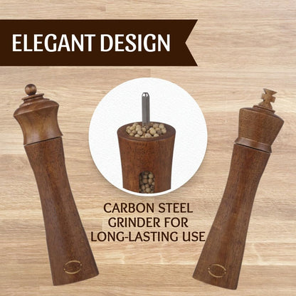 King & Queen Chess Piece Pepper Grinder, Set of 2 Salt and Pepper Grinder set Manual, Refillable Salt and Pepper Mills, Perfect Kitchen Decor, Essential Kitchen Gift for Chess Enthusiasts (9 Inch)