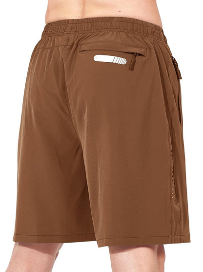 NORTHYARD Men's Athletic Running Shorts Gym Workout 7"/9"/5" Quick Dry Lightweight Sports Basketball Tennis 3 Zipper Pockets Brown S