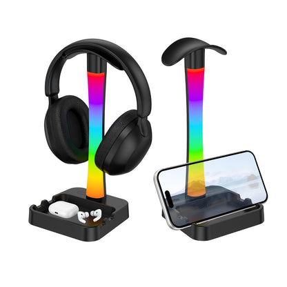 Tascaquin Headphone Stand with Charger,Gaming Headset stand with RGB Light Mode,For Airpod Max Stand,Desk Lamp,Phone Holder,Tablet Holder,desktop organizer,Gifts for Gamers & Music Lover(Black)