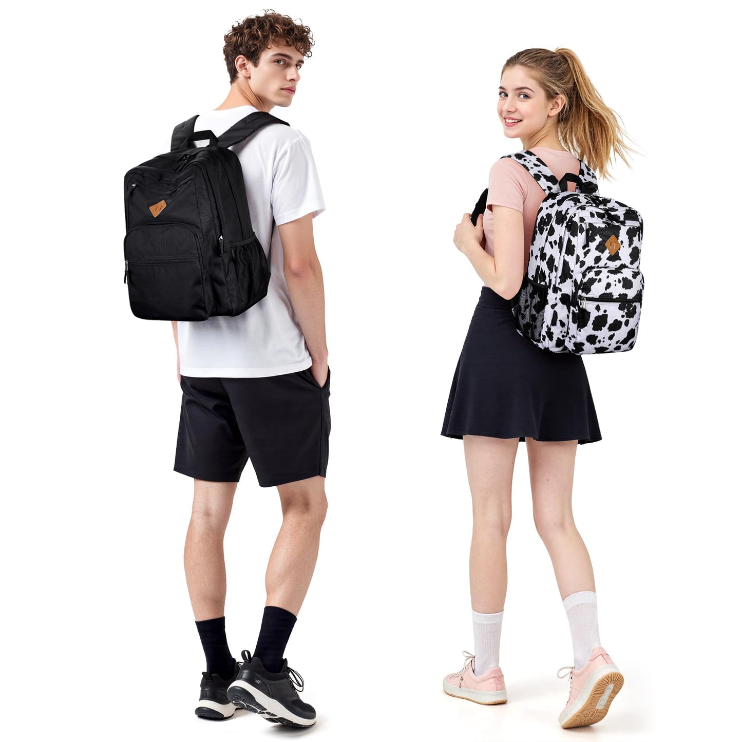 ZORFIN 26L Backpack for College, and Travel: Water Resistant Bookbag - Cow Print Black