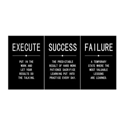 Inspirational Wall Art Success Quote Canvas Painting Positive Motivational Wall Art Execute Failure Definition 3 Pieces Black Poster Framed Artwork Prints Picture for Living Room Office [48''Wx 24''H]