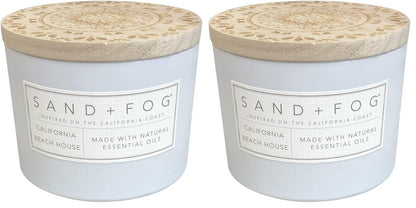 Sand + Fog Scented Candle - California Beach House – Additional Scents and Sizes – 100% Cotton Lead-Free Wick - Luxury Air Freshening Jar Candles - Perfect Home Decor – 12oz (Pack of 2)