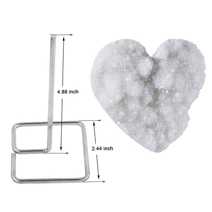 Rockcloud Natural Heart Shape Raw Rock Crystal Cluster Geode with Metal Stand Display Desk Ornament Healing Reiki Gemstone Home Office Decoration