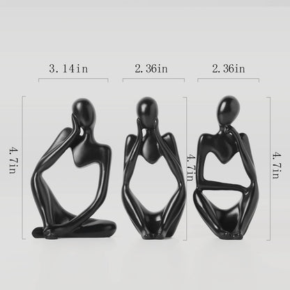 BrownLove 3pcs Decor Blcak Thinker Statue Abstract Art Sculpture，Resin Collectible Figurines for Home Living Room Office Shelf Decoration