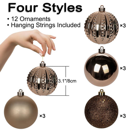 3.15" Bronze Christmas Balls Ornaments 12 Pcs Shatterproof Christmas Ornaments Set Matte Large Bronze Ornament for Xmas Tree Halloween Holiday Party