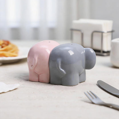 Sizikato Porcelain Salt and Pepper Shaker Set, Cute Elephant Shape