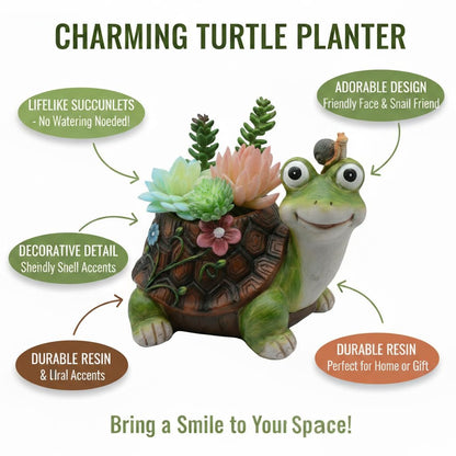 CALECACALO Turtle Plant Pots, Succulent Pots with Drainage Hole, Funny Tortoise Resin Flower Pots Planters for Outdoor Indoor Plants, Room Office Décor Plants NOT Included
