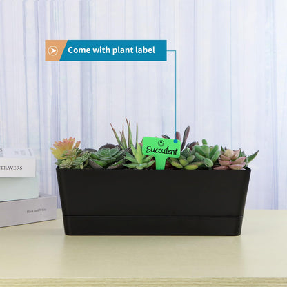 Sanbege Window Box Planter with Tray, 12" Rectangle Plant Pot, Pack of 3 (Black)
