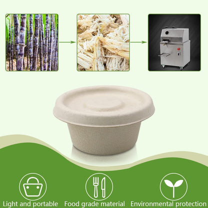 Vmiapxo 100 Sets 2oz Natural Bagasse Fiber Condiment Cups with Lids, Compostable Sauce Condiment Containers Disposable Paper Dishes Serving Sample Cups for Snack Tasting Charcuterie