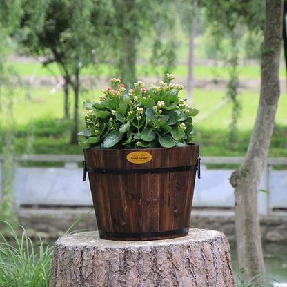 Hemoton Medium Garden Wooden Effect Barrel Planter, Outdoor Half Whiskey Cask Flower Pot, Indoor Rustic Patio Grow Plant Container
