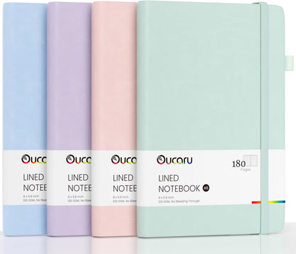Oucaru Lined Journal Notebook, 4 Pack, 180 Pages, A5 Journals for Writing, 100 GSM Thick Paper, Small Notebooks Daily Journal for Women Men Work, Business, School, Travel Supplies