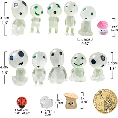 Mini Luminous Fairy Garden Accessories Outdoor, Glow in the Dark Mushrooms, Tree Spirits, Elves Tree Ghosts Figurines Kit with Mini Mushrooms for Garden Yard Bonsai Succulent Terrarium Decorations