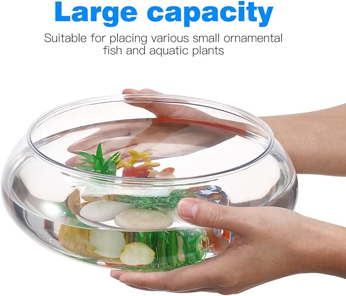 DECHOUS Clear Round Fish Bowl Plastic 7.4 Inch Shallow Vase Bubble Fish Bowl Terrarium Aquatic Plant Pot for Home Decoration Table Centerpiece, 94oz