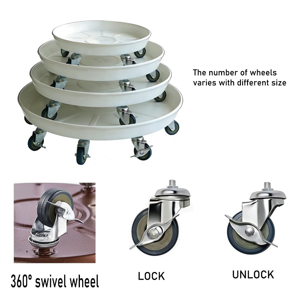SKAFORZ Rolling Planter Caddy(430lbs Capacity), Heavy Duty Metal Plant Stand with Brake Wheels Plant Dolly Mover Plant Pot Tray Saucer for Indoor Outdoor 16 Inches White 2Pack