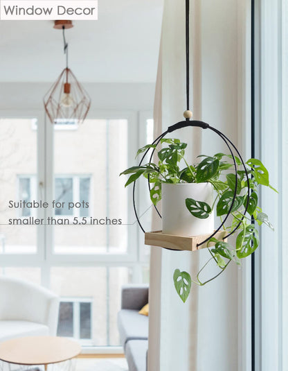Dravmola Plant Hanger with Wood Base - Boho Macrame Hanging Plant Holder for Indoor Plants Hanging Planter for Wall /Window/Room Decor Black (Pot & Plant Not Included)