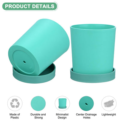 M METERXITY 2-Pack Plant Pots, 4.5 Inch Plastic Flower Pots with Drainage Holes for Cactus/Succulents Pot/Small Plants/Home/Garden, Planters for Indoor Plants [Aqua]