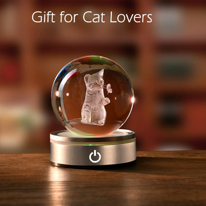 IFOLAINA Cat Lovers Gifts for Women Christmas 3D Crystal Ball Decor Lamp Cat Themed Gifts for Her Wife Mom Birthday Kitten Snow Globe