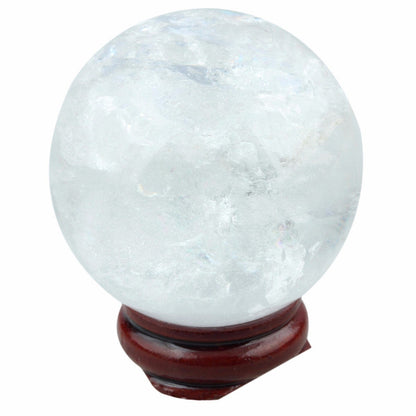 mookaitedecor Natural Rock Quartz Crystal Ball with Wood Stand, Healing Crystals Sphere Sculpture Home Decoration, 1.55"-1.75"