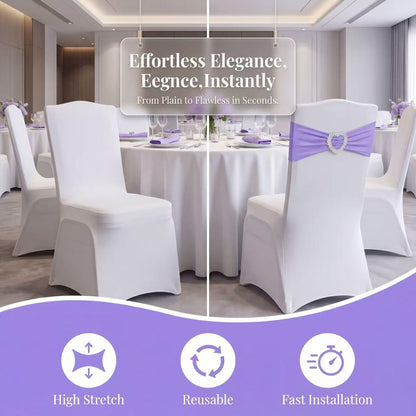 Arkrmce 150 Pieces Chair Sashes & Bows - Stretch Spandex Chair Cover Band with Buckle for Wedding, Hotel Banquet, Birthday Party & Home Bulk Decorations (Purple)
