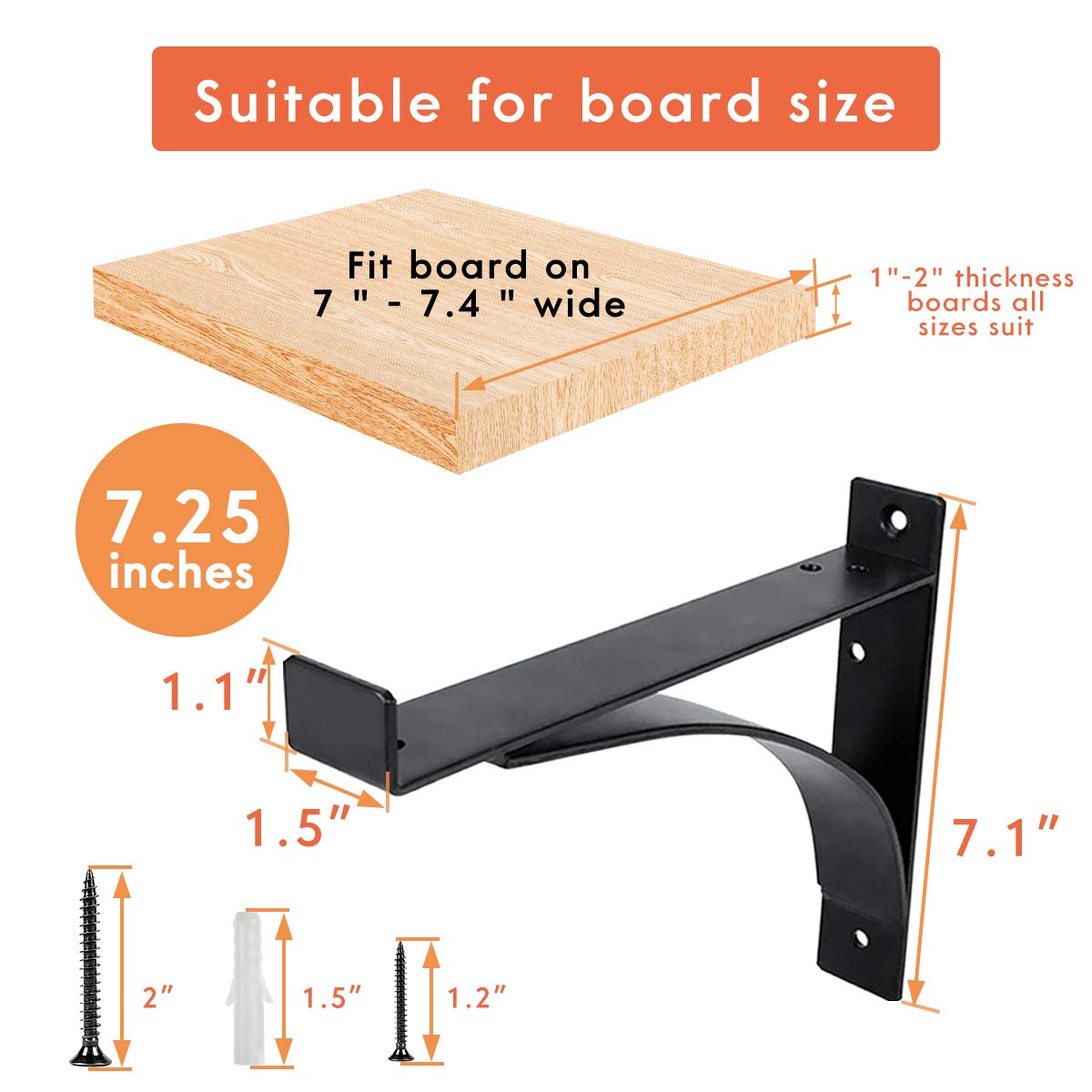 Heavy Duty Shelf Brackets, 8 Inch 6-Pack Exquisite Shelf Brackets, Strong Support Mental L Brackets Heavy Duty Floating Shelf Brackets, Black