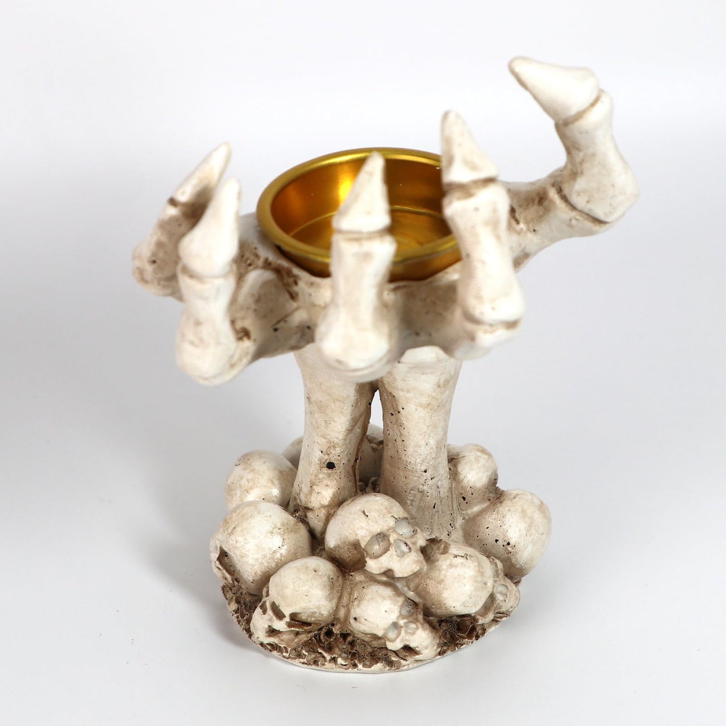 Halloween Gothic Skeleton Hand Candle Holder – Resin Skeleton Hands Decor for Rings, Necklaces, Bracelets, and Taper Candles – Spooky Skull Hand Organizer & Dark Home Office Decoration (White)