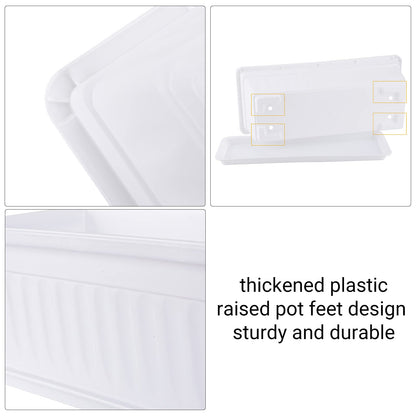 GREANER Plastic Flower Boxes Rectangle, 6 Pack Large Long Planter 16.9x7.48Inch Modern Thicken Vegetable Plant Pot with Tray for Garden, Kitchen, Houses, Offices, Balcony, Outdoor Indoor Use - White