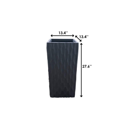 Kante 13.4" x 13.4" x 27.6" Square Concrete Retro Tall Lightweight Rectangle Outdoor Planter Pots with Drainage for Patio Deck Livingroom Burnished Black