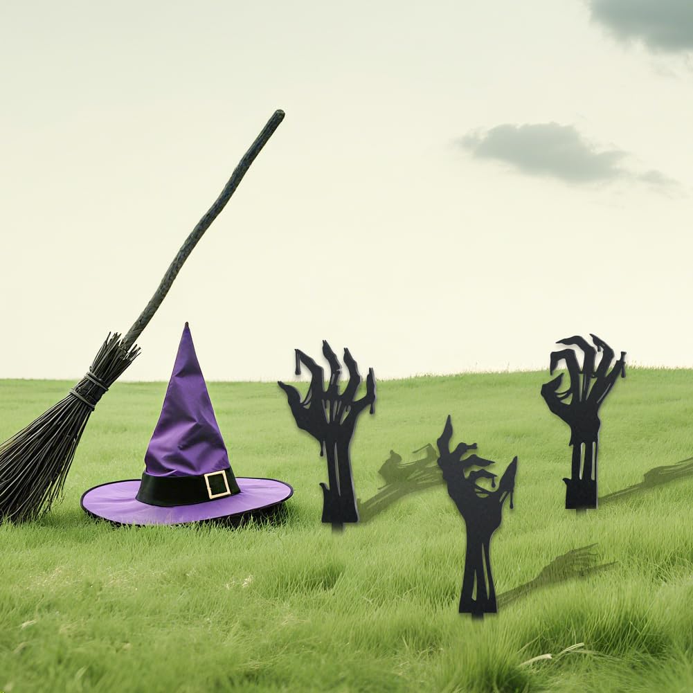 GLOBLELAND 3 Pcs Halloween Zombie Hand Garden Stakes Silhouette Hands Metal Decorative Garden Stakes Scary Silhouette Metal Yard Signs Decorations for Holiday Lawn Patio Yard Decor