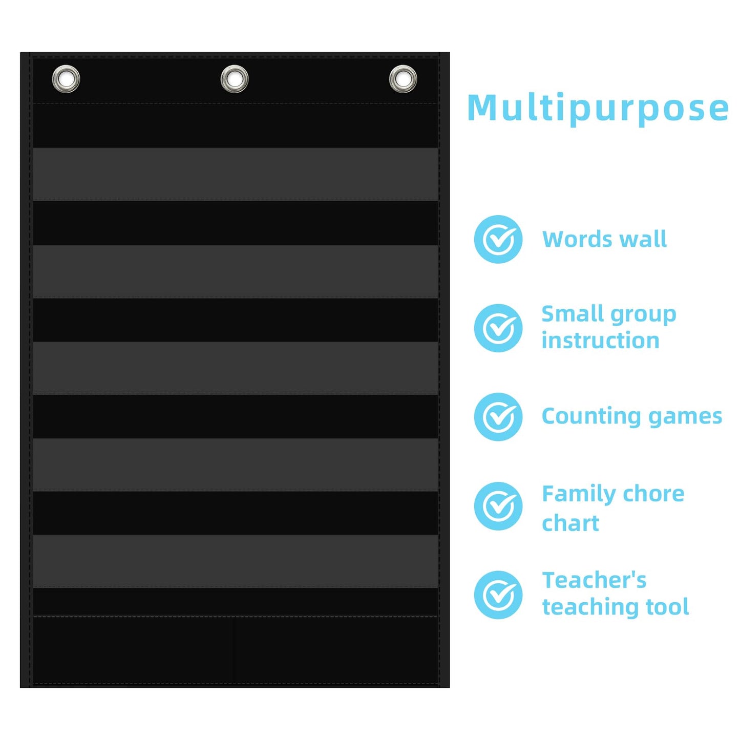 ANCOMEDO 5+1 Pockets Standard Pocket Chart, Clear 5 Pockets Words Chart with Extra Storage Pocket for School Home Office Use,Standard Size:25.2” x 17” Letter Cards, Word Wall and Sentence Strips.