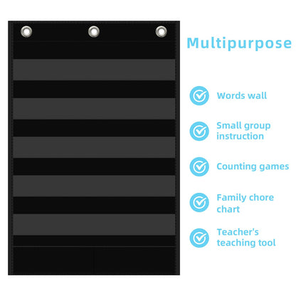 ANCOMEDO 5+1 Pockets Standard Pocket Chart, Clear 5 Pockets Words Chart with Extra Storage Pocket for School Home Office Use,Standard Size:25.2” x 17” Letter Cards, Word Wall and Sentence Strips.