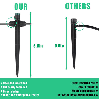 Anti-Drop Drip Irrigation Emitters Sprayer for 1/4" Irrigation Tubing,Double Hole Design Adjustable 360 Degree Sprayer on 6.5" Stake for Garden Irrigation Watering System (25pc-Green Sprayer)