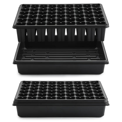 RooTrimmer 5 Pack Seedling Starter Trays No Holes and 5 Pack 54 Cell Seed Starter Trays Extra Deep 2.8" - Heavy Duty Plastic Nursery Trays for Seed Germination & Plant Propagation (5 Sets)