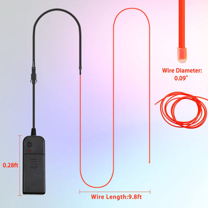 Hortsun 10ft EL Wire Neon Lights - Battery Powered, 15 Pack, Multi-Color (Red, Purple, White, Blue, Green, Yellow, Orange) - Model WA-Horts
