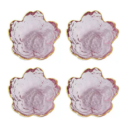4 Pack Sakura Sauce Dishes Set, Pink Cherry Flower Crystal Glass Appetizer Plates Dipping Bowls Tasting Dishes Serving Dish Seasoning Saucers Bowl Little Bowls Ice Cream Snack Sushi Soy Condiment Dish