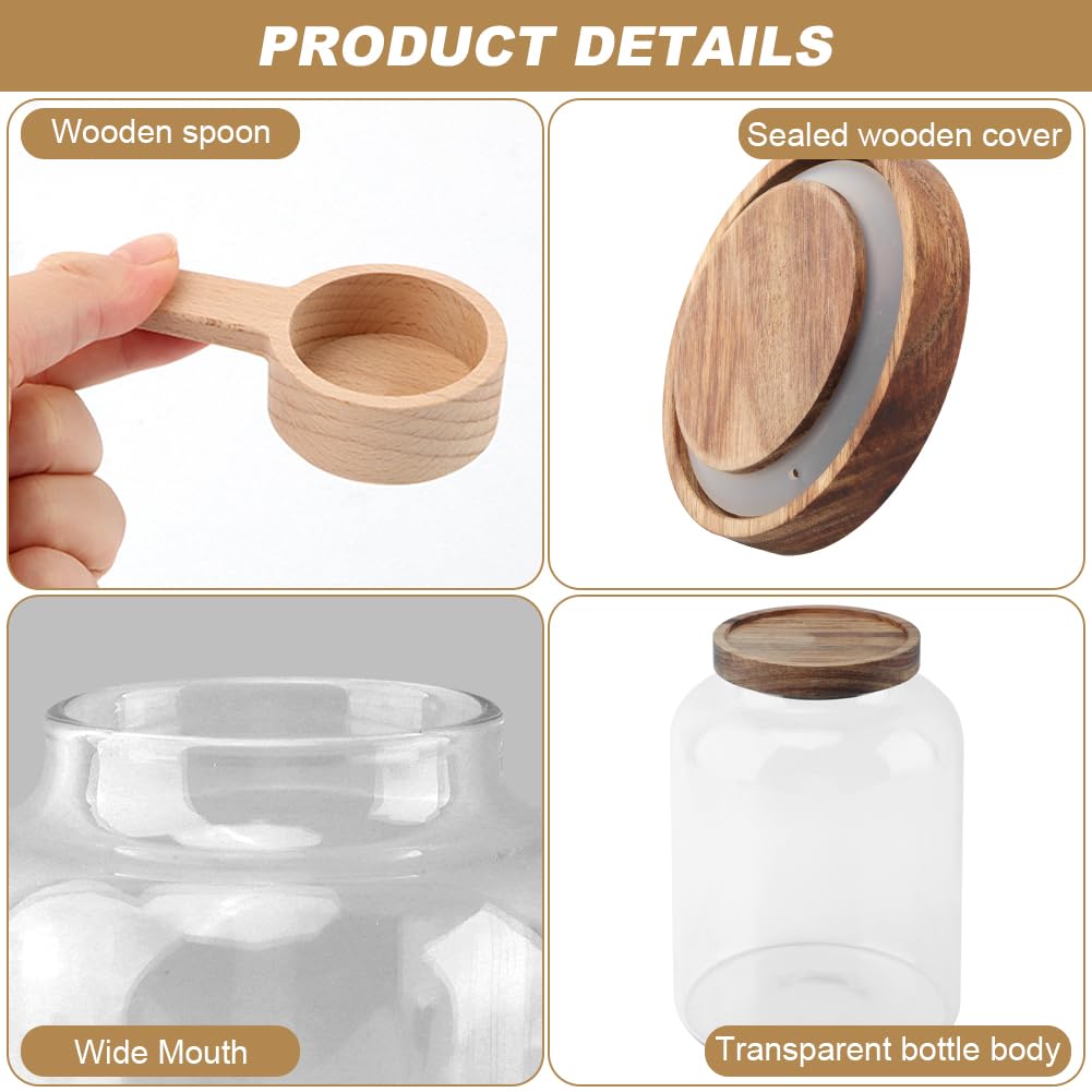 Saycker Bath Salts Glass Jar, Bath Salt Container with Wooden Lid and Scoop, Airtight Storage Jar, Glass Food Storage Jars for Home Decor,Tea,Spice,Cereal, Egg,Flour,Coffee(73 oz,Clear)