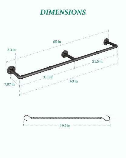 SOFITORG Plant Haning Rod, Hanging Planters for Indoor Plants with 6 Chains, Wall Plant Hanging Bar for Window Celling, 65.7 Inch, Metal Black, Pots Not Included