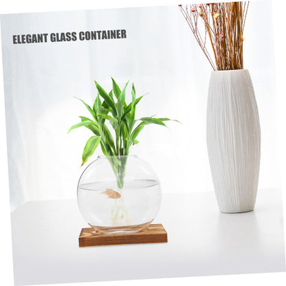NULYLU 2Pcs Glass Plant Propagation Vases with Wooden Base, Hydroponic Terrarium Containers for Indoor Plants, Desktop Flower Vase Decor for Home and Office